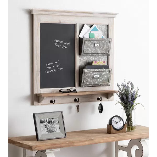 Kate and Laurel Idamae Wood Framed Chalkboard Wall Organizer with Mail Holders and Key Hooks 28quot x 25quot Rustic Brown FarmhouseInspired ChalkboardWhite