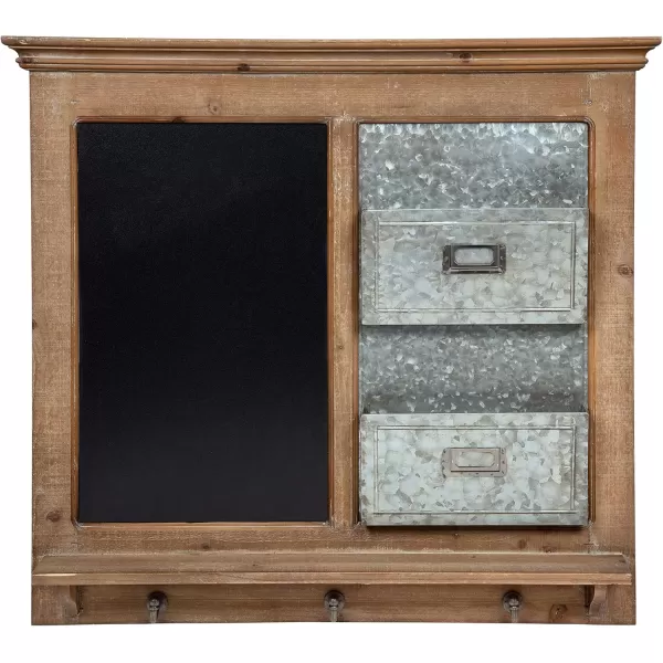 Kate and Laurel Idamae Wood Framed Chalkboard Wall Organizer with Mail Holders and Key Hooks 28quot x 25quot Rustic Brown FarmhouseInspired ChalkboardRustic Brown