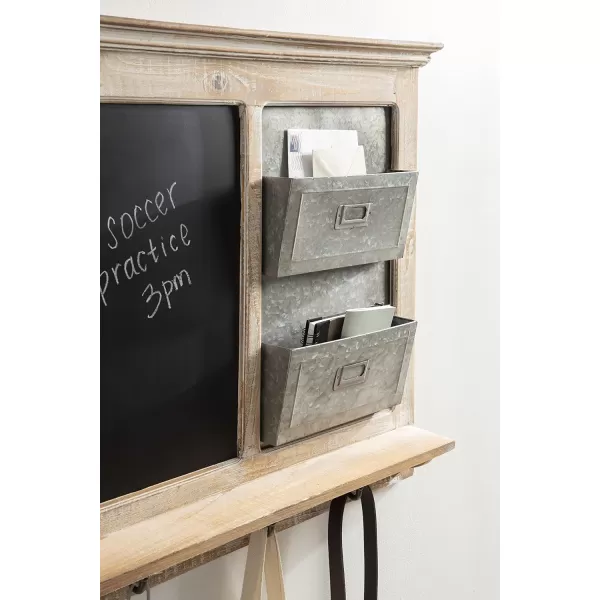 Kate and Laurel Idamae Wood Framed Chalkboard Wall Organizer with Mail Holders and Key Hooks 28quot x 25quot Rustic Brown FarmhouseInspired ChalkboardDistressed White