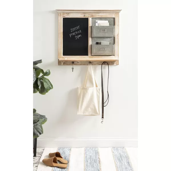 Kate and Laurel Idamae Wood Framed Chalkboard Wall Organizer with Mail Holders and Key Hooks 28quot x 25quot Rustic Brown FarmhouseInspired ChalkboardDistressed White