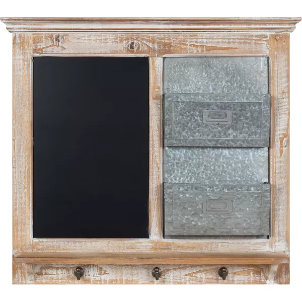 Kate and Laurel Idamae Wood Framed Chalkboard Wall Organizer with Mail Holders and Key Hooks 28quot x 25quot Rustic Brown FarmhouseInspired ChalkboardDistressed White