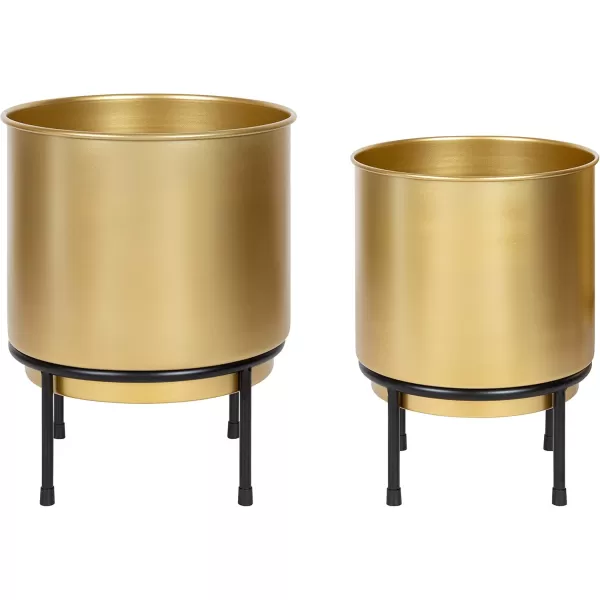 Kate and Laurel Ilena MidCentury Plant Stand Set of 2 Gold and Black Boho Chic Standing Planters for Display