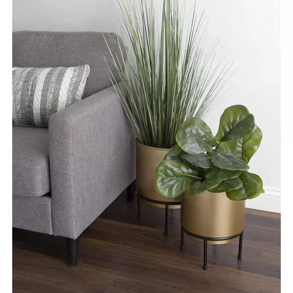 Kate and Laurel Ilena MidCentury Plant Stand Set of 2 Gold and Black Boho Chic Standing Planters for Display