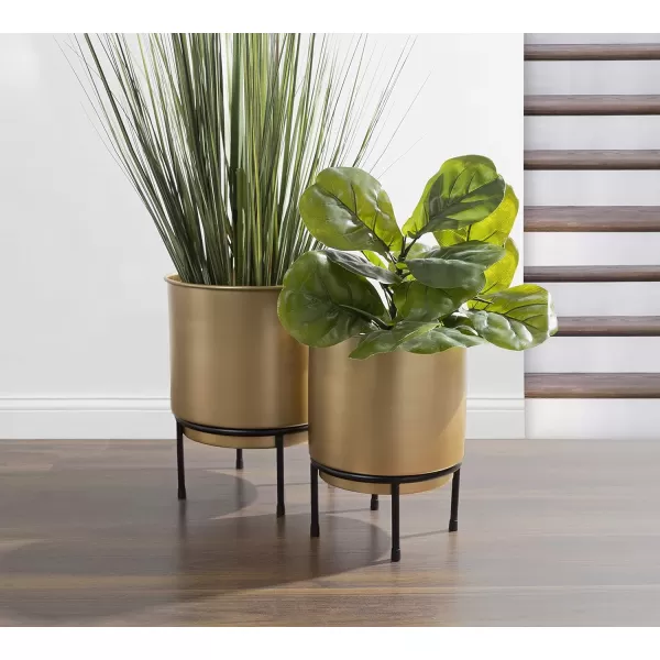 Kate and Laurel Ilena MidCentury Plant Stand Set of 2 Gold and Black Boho Chic Standing Planters for Display