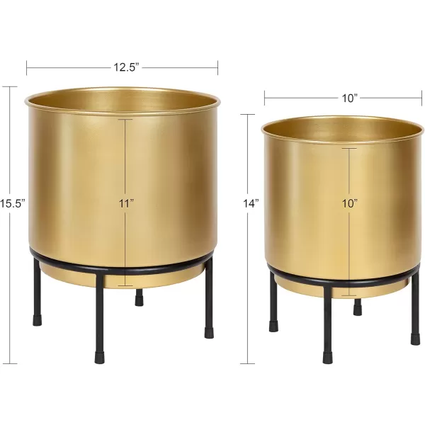 Kate and Laurel Ilena MidCentury Plant Stand Set of 2 Gold and Black Boho Chic Standing Planters for Display