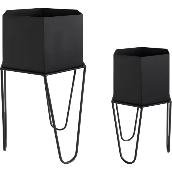 Kate and Laurel Jarvan Modern Metal Planter 2 Piece Set Black Chic Hexagon Succulent Planters for Display