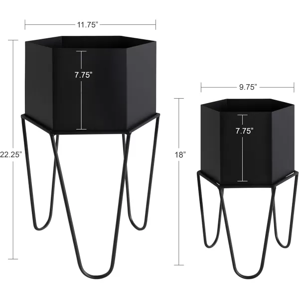 Kate and Laurel Jarvan Modern Metal Planter 2 Piece Set Black Chic Hexagon Succulent Planters for Display