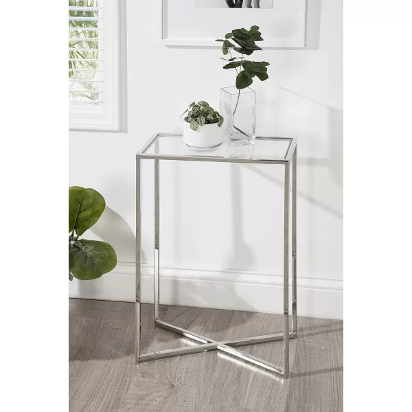 Kate and Laurel Jaspur Modern Slim Side Table 16 x 8 x 24 White Marble and Gold Decorative Glam Narrow End Table for Use as Narrow Bedroom Nightstand or Living Room AccentSilver