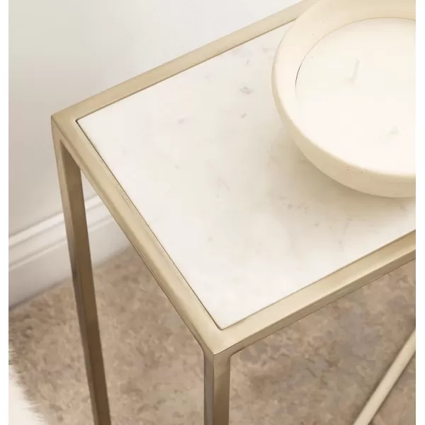 Kate and Laurel Jaspur Modern Slim Side Table 16 x 8 x 24 White Marble and Gold Decorative Glam Narrow End Table for Use as Narrow Bedroom Nightstand or Living Room AccentWhiteGold