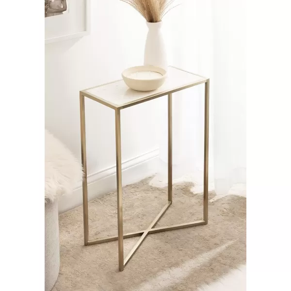 Kate and Laurel Jaspur Modern Slim Side Table 16 x 8 x 24 White Marble and Gold Decorative Glam Narrow End Table for Use as Narrow Bedroom Nightstand or Living Room AccentWhiteGold