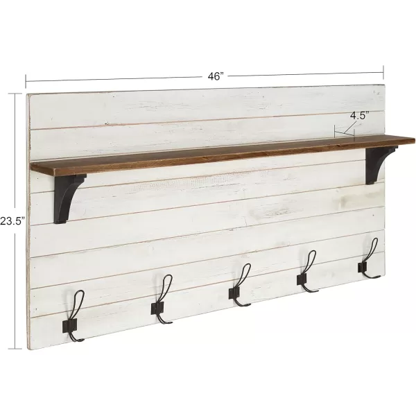 Kate and Laurel Jeran Wood Wall Shelf with 5 Hooks WhiteWhite