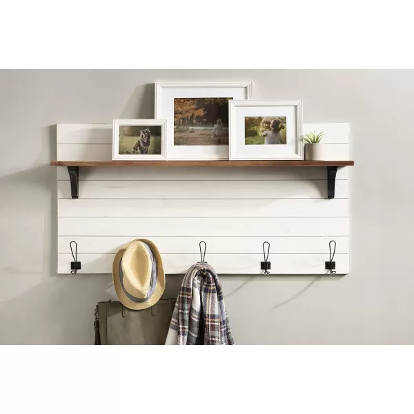 Kate and Laurel Jeran Wood Wall Shelf with 5 Hooks WhiteWhite