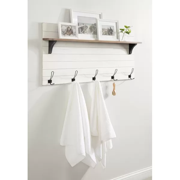 Kate and Laurel Jeran Wood Wall Shelf with 5 Hooks WhiteWhite