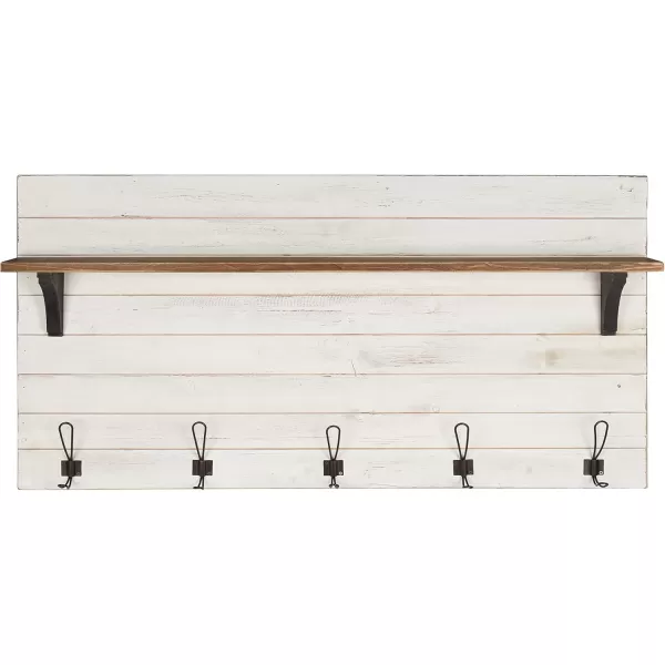 Kate and Laurel Jeran Wood Wall Shelf with 5 Hooks WhiteWhite