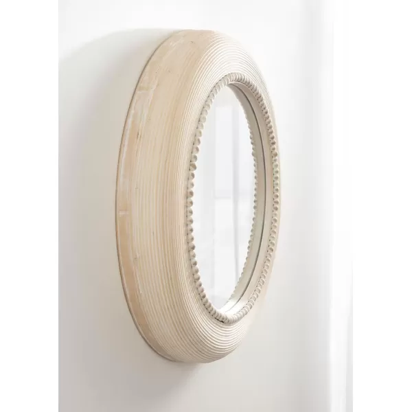 Kate and Laurel Jonesport Chunky Decorative Round Mirror 26 Inch Diameter Light Natural Coastal Circle Mirror with Beaded Detail Design for Bathroom Mirror for Over Sink