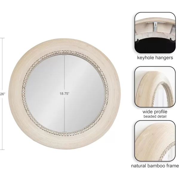 Kate and Laurel Jonesport Chunky Decorative Round Mirror 26 Inch Diameter Light Natural Coastal Circle Mirror with Beaded Detail Design for Bathroom Mirror for Over Sink