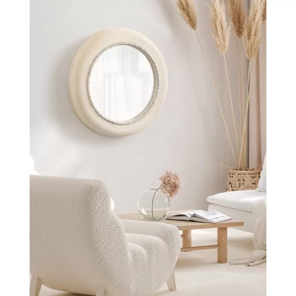 Kate and Laurel Jonesport Chunky Decorative Round Mirror 26 Inch Diameter Light Natural Coastal Circle Mirror with Beaded Detail Design for Bathroom Mirror for Over Sink