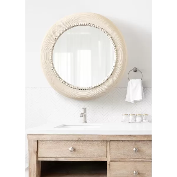 Kate and Laurel Jonesport Chunky Decorative Round Mirror 26 Inch Diameter Light Natural Coastal Circle Mirror with Beaded Detail Design for Bathroom Mirror for Over Sink