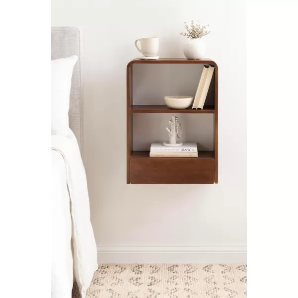 Kate and Laurel Kato Modern Wall Shelf with Drawer 18 x 24 Black Decorative Over The Toilet Shelf for Use as Bathroom Storage or Living Room Display ShelfWalnut Brown