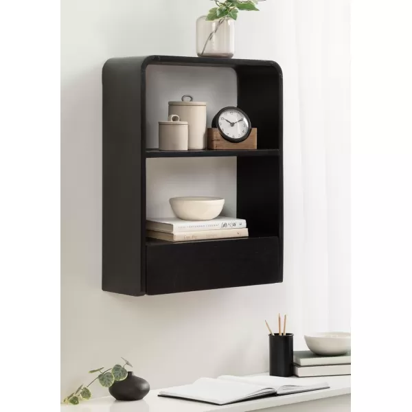 Kate and Laurel Kato Modern Wall Shelf with Drawer 18 x 24 Black Decorative Over The Toilet Shelf for Use as Bathroom Storage or Living Room Display ShelfBlack