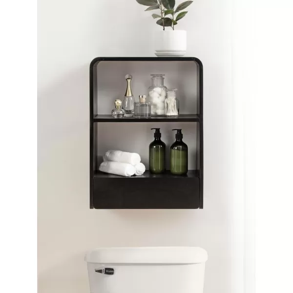 Kate and Laurel Kato Modern Wall Shelf with Drawer 18 x 24 Black Decorative Over The Toilet Shelf for Use as Bathroom Storage or Living Room Display ShelfBlack