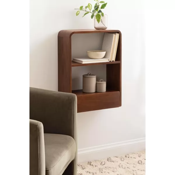 Kate and Laurel Kato Modern Wall Shelf with Drawer 18 x 24 Black Decorative Over The Toilet Shelf for Use as Bathroom Storage or Living Room Display ShelfWalnut Brown