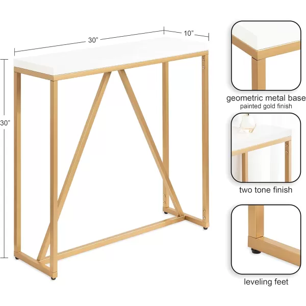 Kate and Laurel Kaya Modern Glam Console 30 x 30 x 10 Painted Rectangle TwoTone Entryway Table with Geometric Metal Base and Mixed Materials Design 30x10x30 WhiteGold