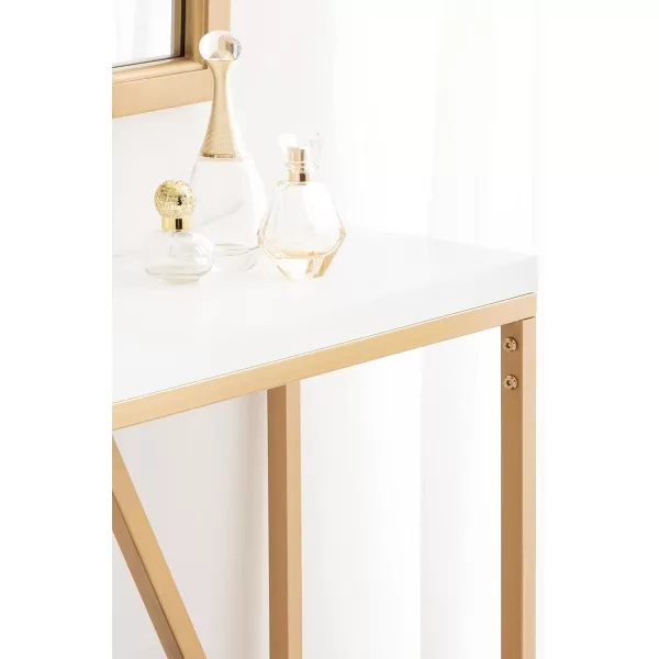 Kate and Laurel Kaya Modern Glam Console 30 x 30 x 10 Painted Rectangle TwoTone Entryway Table with Geometric Metal Base and Mixed Materials Design 30x10x30 WhiteGold