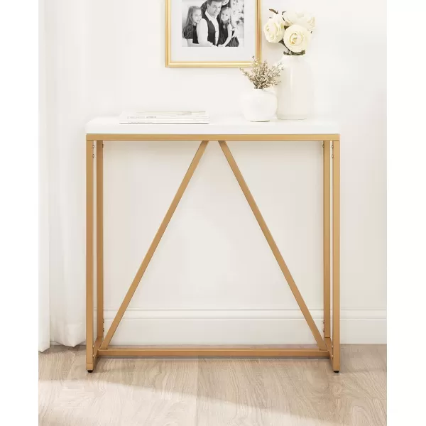 Kate and Laurel Kaya Modern Glam Console 30 x 30 x 10 Painted Rectangle TwoTone Entryway Table with Geometric Metal Base and Mixed Materials Design 30x10x30 WhiteGold