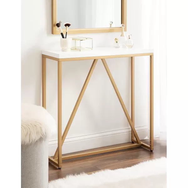 Kate and Laurel Kaya Modern Glam Console 30 x 30 x 10 Painted Rectangle TwoTone Entryway Table with Geometric Metal Base and Mixed Materials Design 30x10x30 WhiteGold