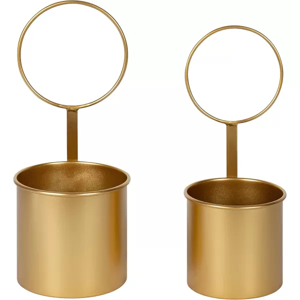 Kate and Laurel Kellet Modern Wall Planter Set of 2 Gold Geometric Indoor Hanging PlantersGold