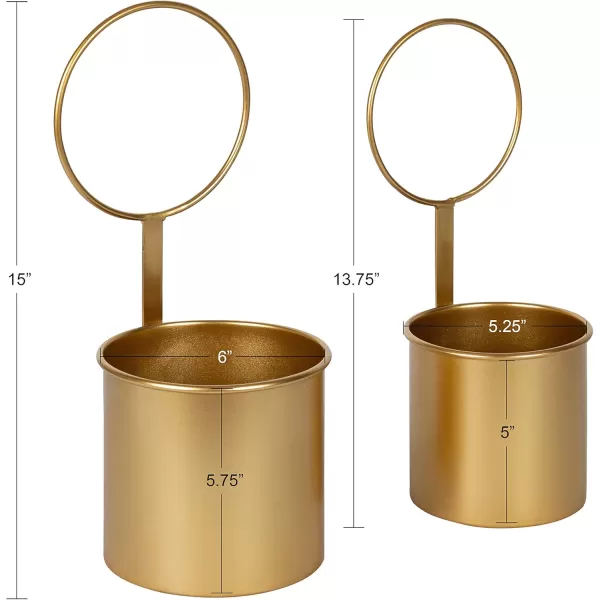 Kate and Laurel Kellet Modern Wall Planter Set of 2 Gold Geometric Indoor Hanging PlantersGold
