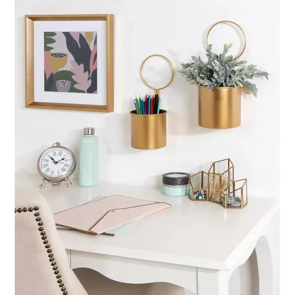 Kate and Laurel Kellet Modern Wall Planter Set of 2 Gold Geometric Indoor Hanging PlantersGold