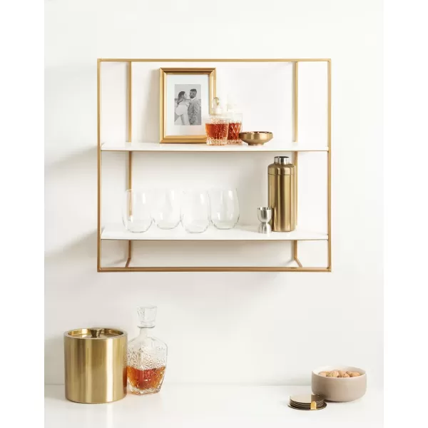 Kate and Laurel Kercheval Glam TwoTier Wall Shelf 24 x 6 x 22 White and Gold Modern Small Bookshelf with Two Tiers for Use as Living Room Display or Over The Toilet Storage
