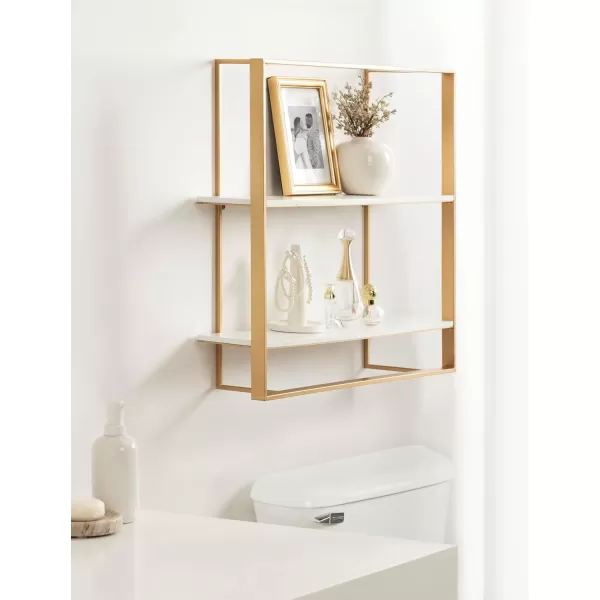 Kate and Laurel Kercheval Glam TwoTier Wall Shelf 24 x 6 x 22 White and Gold Modern Small Bookshelf with Two Tiers for Use as Living Room Display or Over The Toilet Storage