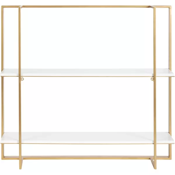 Kate and Laurel Kercheval Glam TwoTier Wall Shelf 24 x 6 x 22 White and Gold Modern Small Bookshelf with Two Tiers for Use as Living Room Display or Over The Toilet Storage