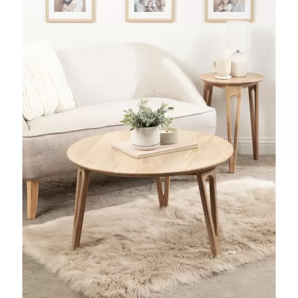 Kate and Laurel Kershaw MidCentury Modern Round Coffee Table 30 x 30 x 19 Walnut Brown Transitional Circle Living Room Table with Solid Mango Wood Construction and Tapered Hairpin LegsNatural