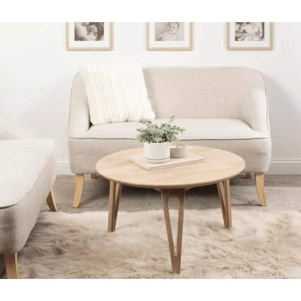 Kate and Laurel Kershaw MidCentury Modern Round Coffee Table 30 x 30 x 19 Walnut Brown Transitional Circle Living Room Table with Solid Mango Wood Construction and Tapered Hairpin LegsNatural