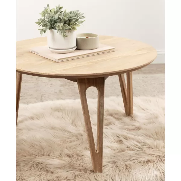 Kate and Laurel Kershaw MidCentury Modern Round Coffee Table 30 x 30 x 19 Walnut Brown Transitional Circle Living Room Table with Solid Mango Wood Construction and Tapered Hairpin LegsNatural