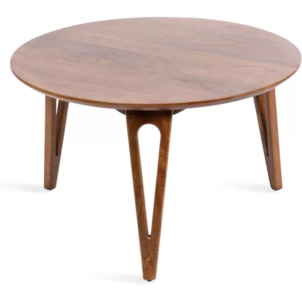 Kate and Laurel Kershaw MidCentury Modern Round Coffee Table 30 x 30 x 19 Walnut Brown Transitional Circle Living Room Table with Solid Mango Wood Construction and Tapered Hairpin LegsWalnut Brown