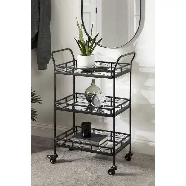 Kate and Laurel Ketia Glam Metal Bar Cart 23 x 13 x 34 Gold Glamorous Three Tier Gold Bar Cart for Display and StorageBlack