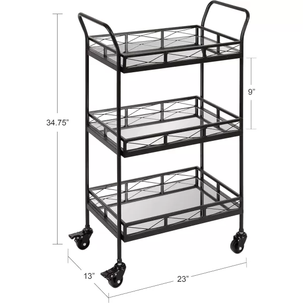 Kate and Laurel Ketia Glam Metal Bar Cart 23 x 13 x 34 Gold Glamorous Three Tier Gold Bar Cart for Display and StorageBlack