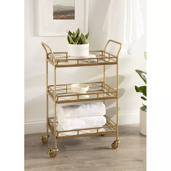 Kate and Laurel Ketia Glam Metal Bar Cart 23 x 13 x 34 Gold Glamorous Three Tier Gold Bar Cart for Display and StorageGold