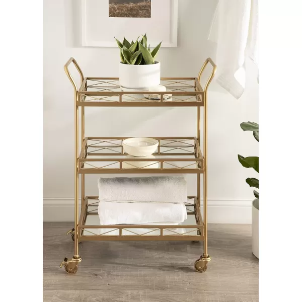 Kate and Laurel Ketia Glam Metal Bar Cart 23 x 13 x 34 Gold Glamorous Three Tier Gold Bar Cart for Display and StorageGold
