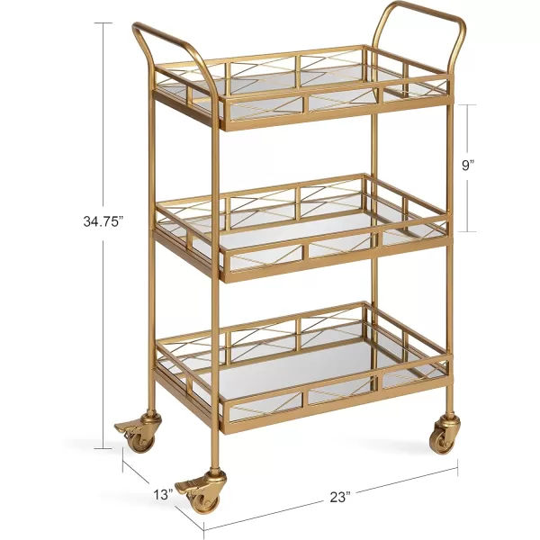 Kate and Laurel Ketia Glam Metal Bar Cart 23 x 13 x 34 Gold Glamorous Three Tier Gold Bar Cart for Display and StorageGold