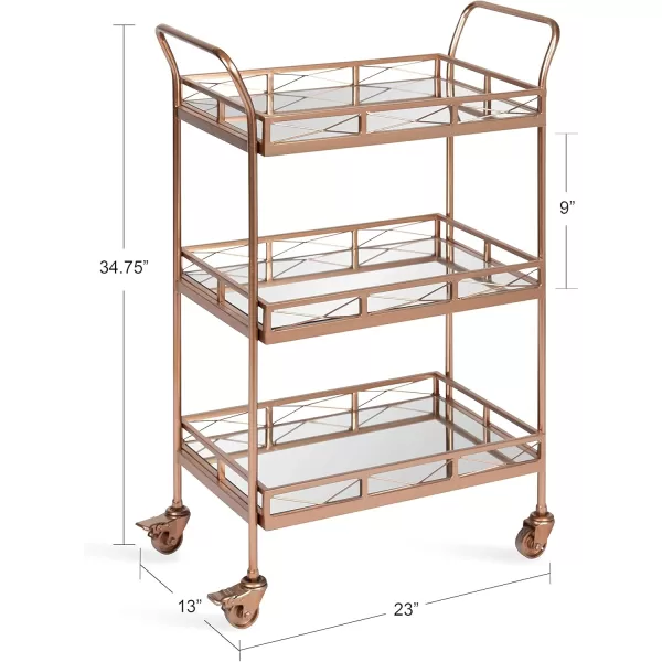 Kate and Laurel Ketia Glam Metal Bar Cart 23 x 13 x 34 Gold Glamorous Three Tier Gold Bar Cart for Display and StorageRose Gold