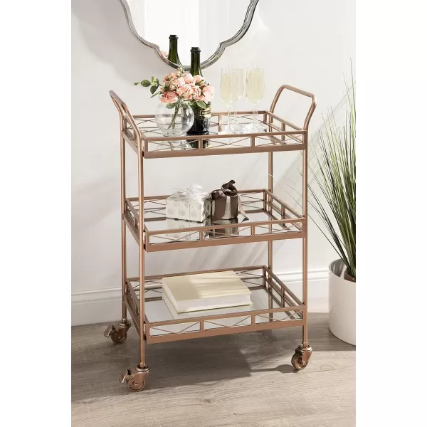 Kate and Laurel Ketia Glam Metal Bar Cart 23 x 13 x 34 Gold Glamorous Three Tier Gold Bar Cart for Display and StorageRose Gold