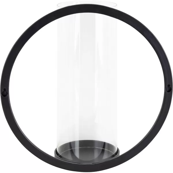 Kate and Laurel Khauli Glam Round Wall Sconce 12 Inch Diameter Black Metal Geometric Candle Holders for WallBlack
