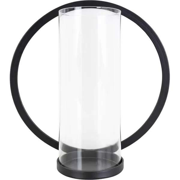 Kate and Laurel Khauli Glam Round Wall Sconce 12 Inch Diameter Black Metal Geometric Candle Holders for WallBlack
