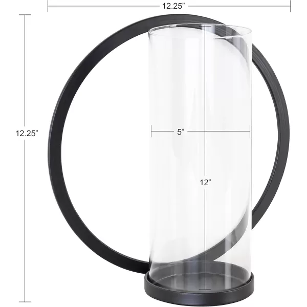 Kate and Laurel Khauli Glam Round Wall Sconce 12 Inch Diameter Black Metal Geometric Candle Holders for WallBlack